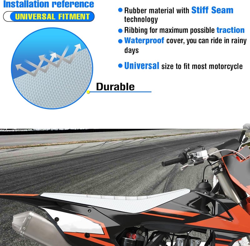 MCHMFG Universal Ribbed Dirt Bike Seat Cover - Gripper Soft Seat Cover for Most Dirt Pit Bike Motorcycle (All White) - Image 5